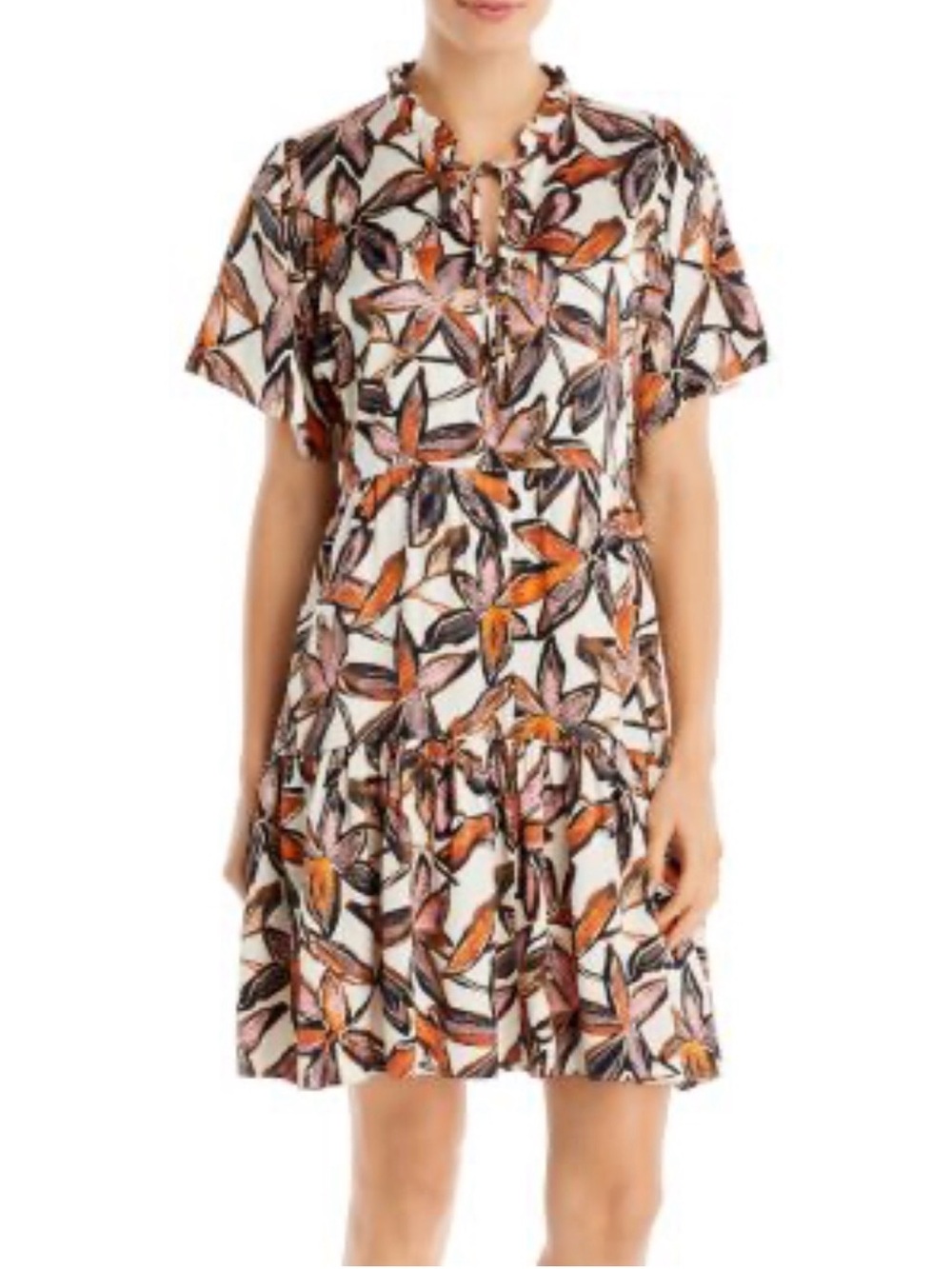 Boss White Mini Dress with Orange and Black Leaf Print
